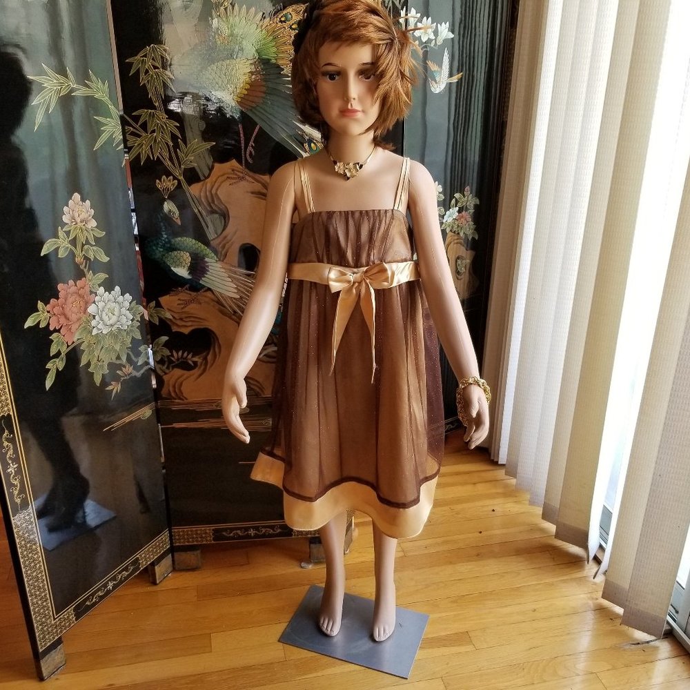 "R" Size 8 Brown Gold Formal Sleeveless Dress